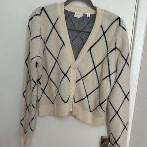 Cyrus Cream and Black Diamond Pattern Cardigan
